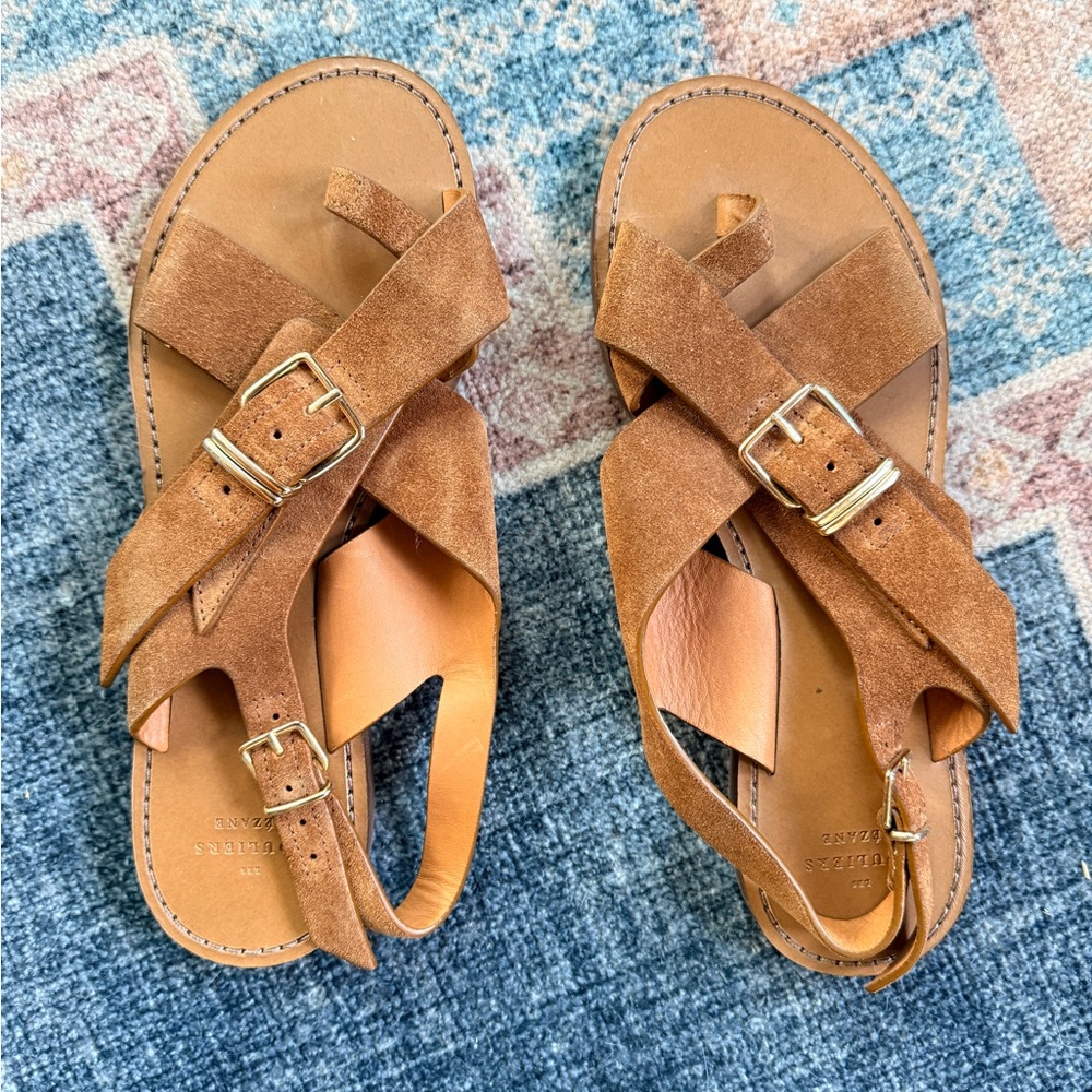 Sézane Judith Low Sandals in Coffee Suede, Size 8